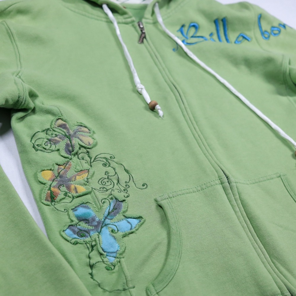 Y2K Billabong Hoodie Women L Green Butterfly Embroidered Zip Up Surf Skater - Picture 8 of 11